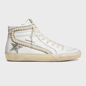 Golden Goose Slide Mid-Top Glitter Pearly-Stud Sneakers